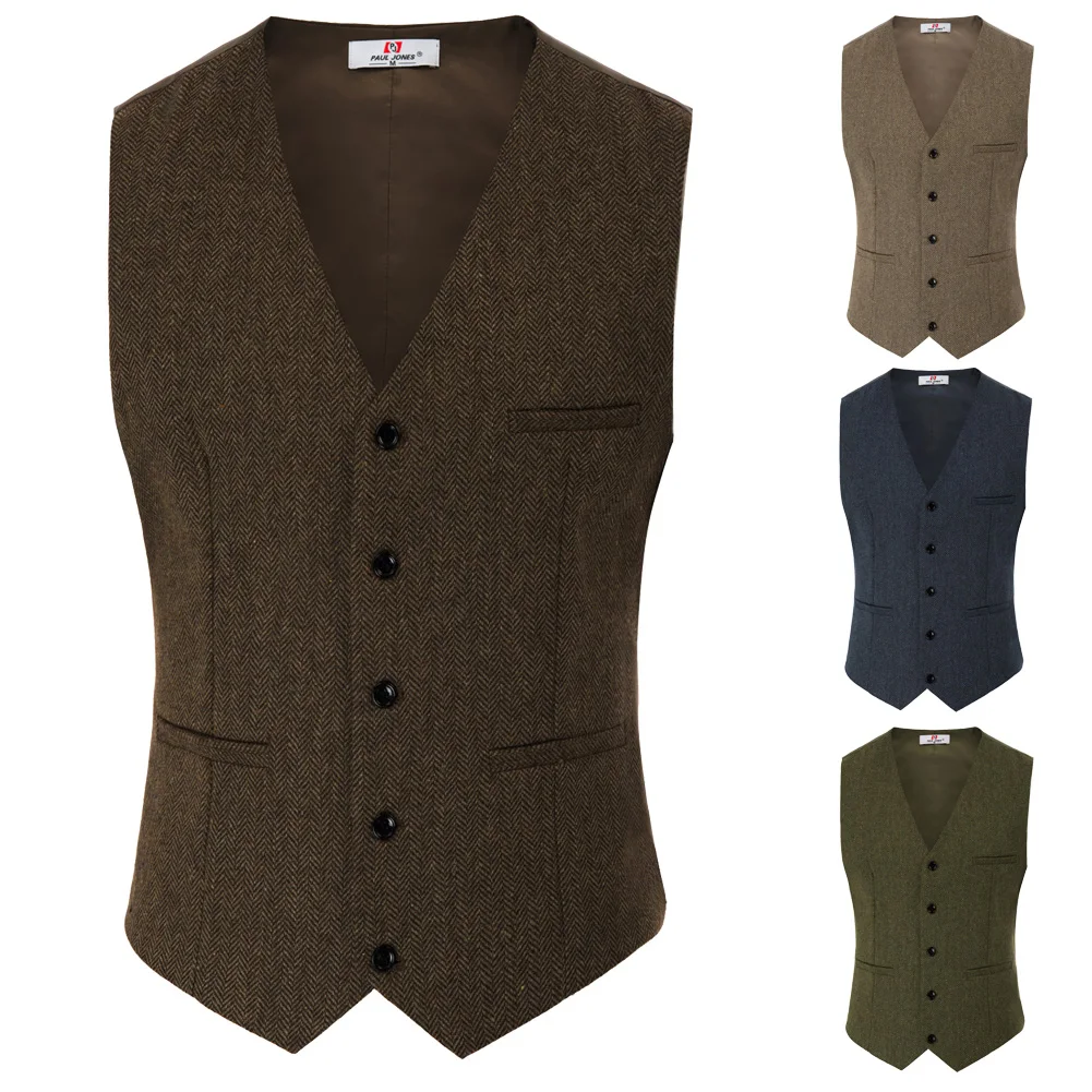  Waistcoat Polyester & Wool Men's weddinng party coat solid Slim Fit V-Neck Single Breasted Handkerc