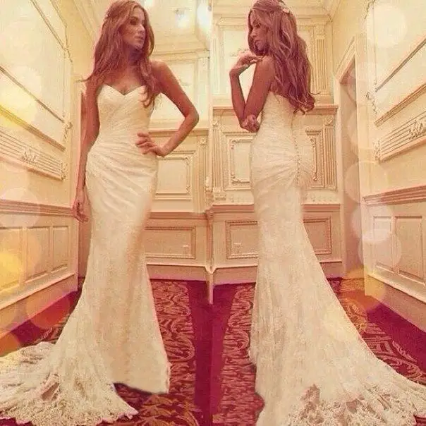 Newest Design 2016 Elegant Lace Mermaid Wedding Dresses Modern Open Back Bridal Gowns Princess Vestido de Noiva | Свадьбы и