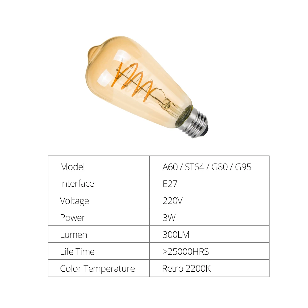 Ампулы светодиодный E27 Эдисон лампы накаливания 3W 220V затемнения E27 Винтаж Античная электрическая лампочка эдисона Bombillas lampada A60 ST64 G80 G95