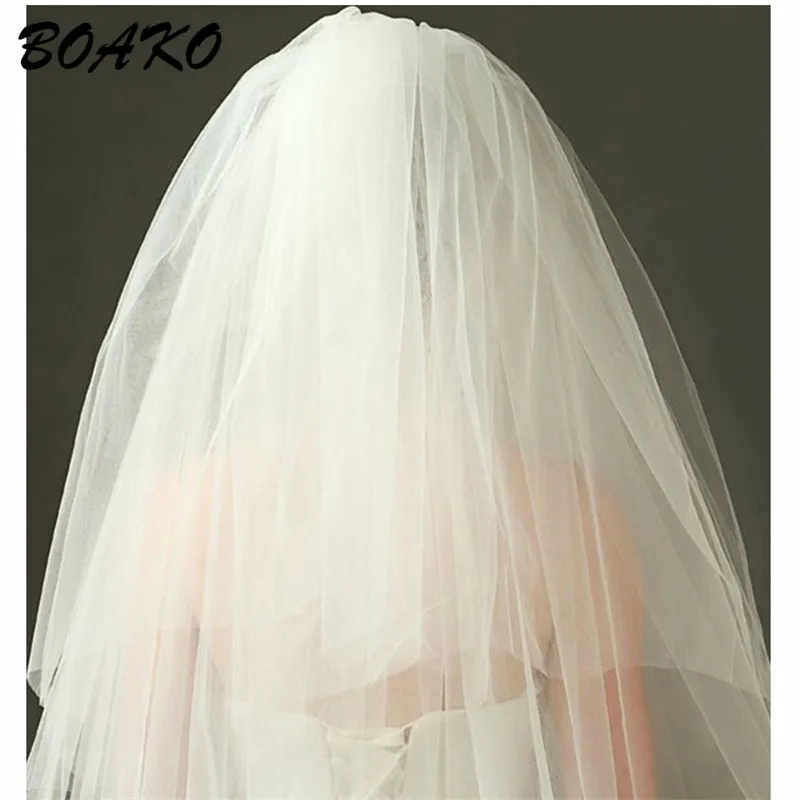 BOAKO Simple Two Layers Short Tulle Cut Edge White Wedding Veils 2019 Cheap Mariage Wedding Accessories Bridal Veil with Comb