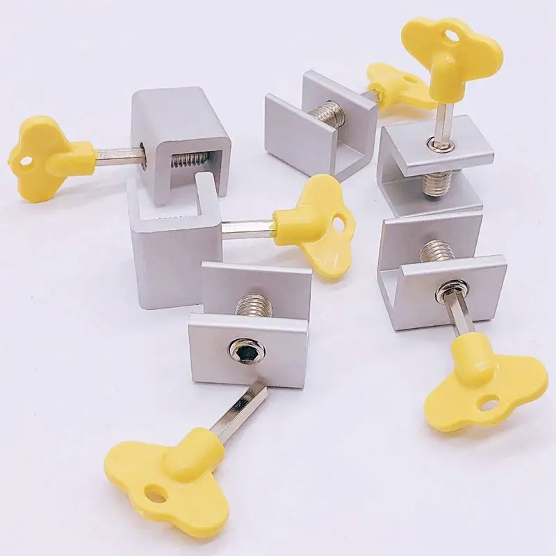 6 Pieces Adjustable Sliding Window Locks Stops Aluminum Alloy Door Frame Security Lock with Keys