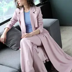 2018 Весна Женская Новая мода комплект из двух предметов офисные женские туфли розовый длинный плащ и широкие брюки костюм