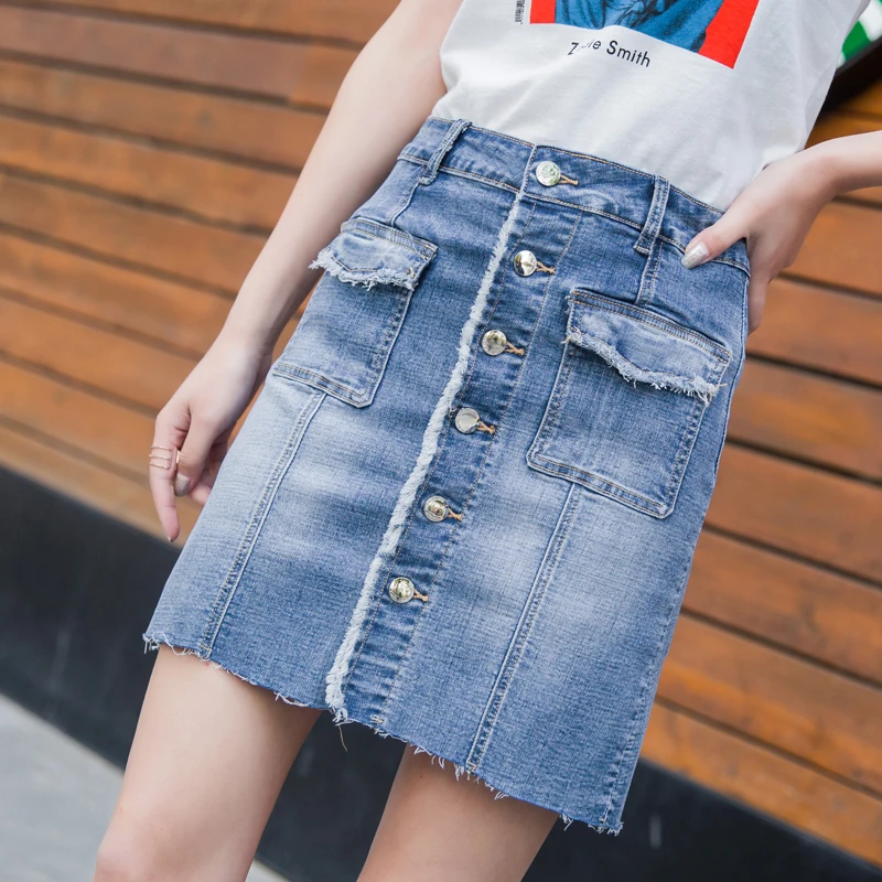 women cowboy skirt female summer new high waist large size elastic rims