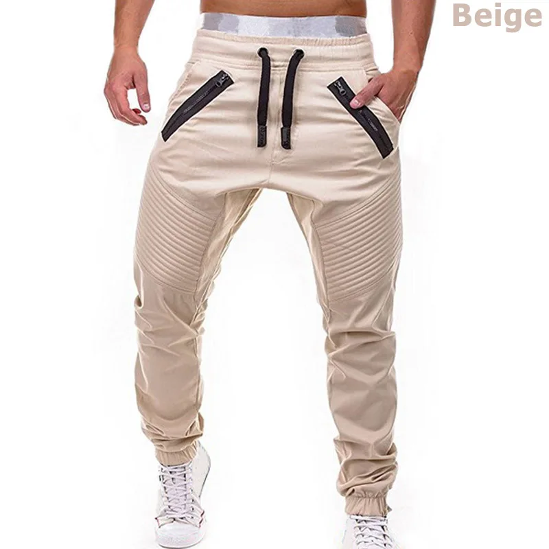 Men Cargo Pants Autumn Hip Hop Harem Joggers Pants New Male Trousers Mens Solid Multi-pocket Pants Skinny Fit Sweatpants - Цвет: Beige FK111