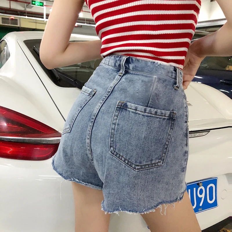 RUGOD 2018 новый летний женский синий Шорты с высокой талией и пуговицы джинсовые шорты Повседневное карман джинсы Модная сексуальная девушка