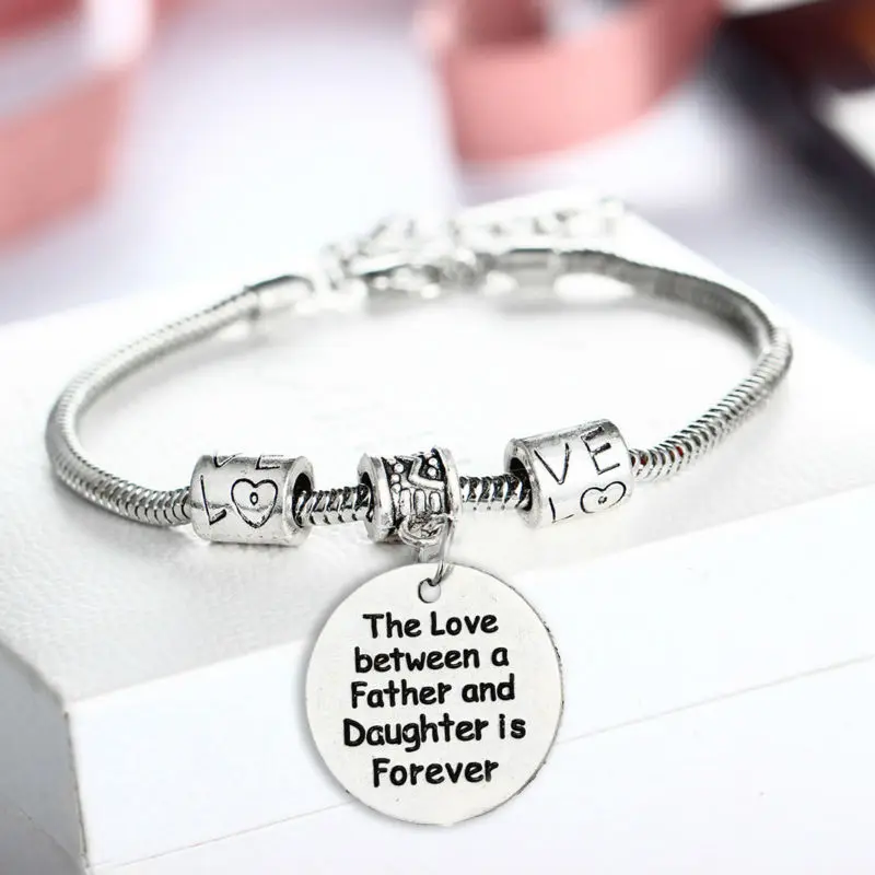 

Bespmosp Father's Day Love Between Father And Daughter Vintage Bangle Bracelet Hand Stamped Bohemian Family Statement Jewelry