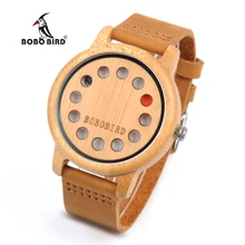 BOBO BIRD WA26 Bamboo Quartz Watch For Women Men 12 holes Creative Design Dial Face With