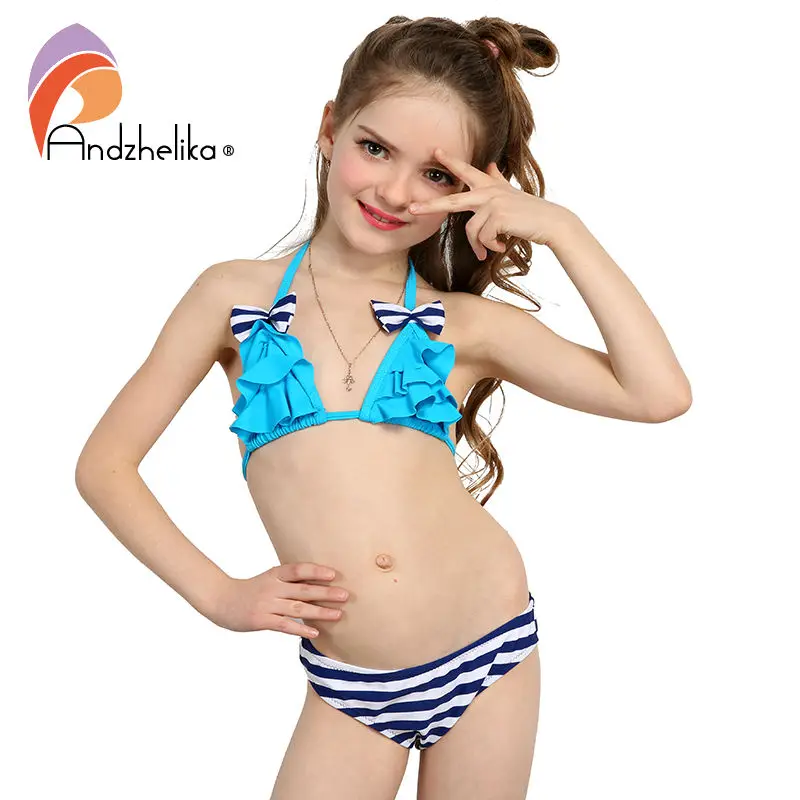 Andzhelika 2018 Neue Bikinis kinder Badeanzug Nette Bogen Solide
