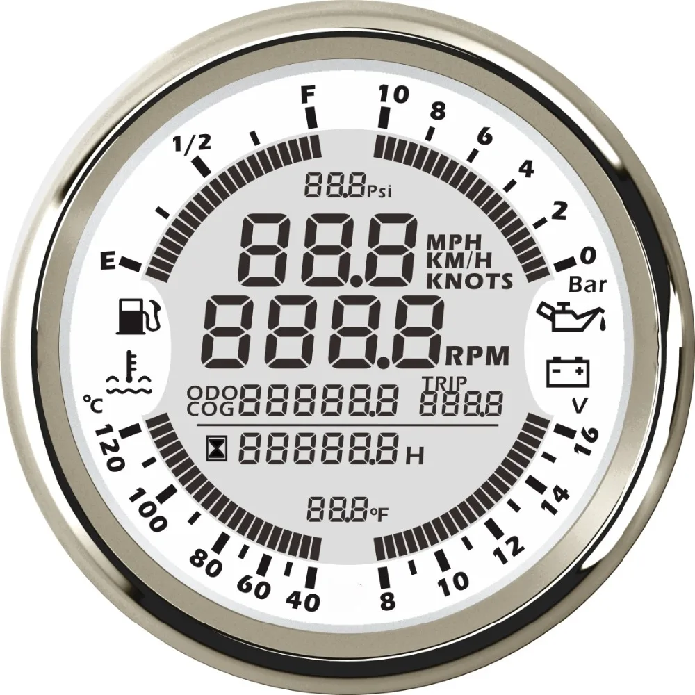 

New 6 in 1 Multi-functional Gauge Meter GPS Speedometer Tachometer Hour Water Temp Fuel Level Oil Pressure Voltmeter 12V