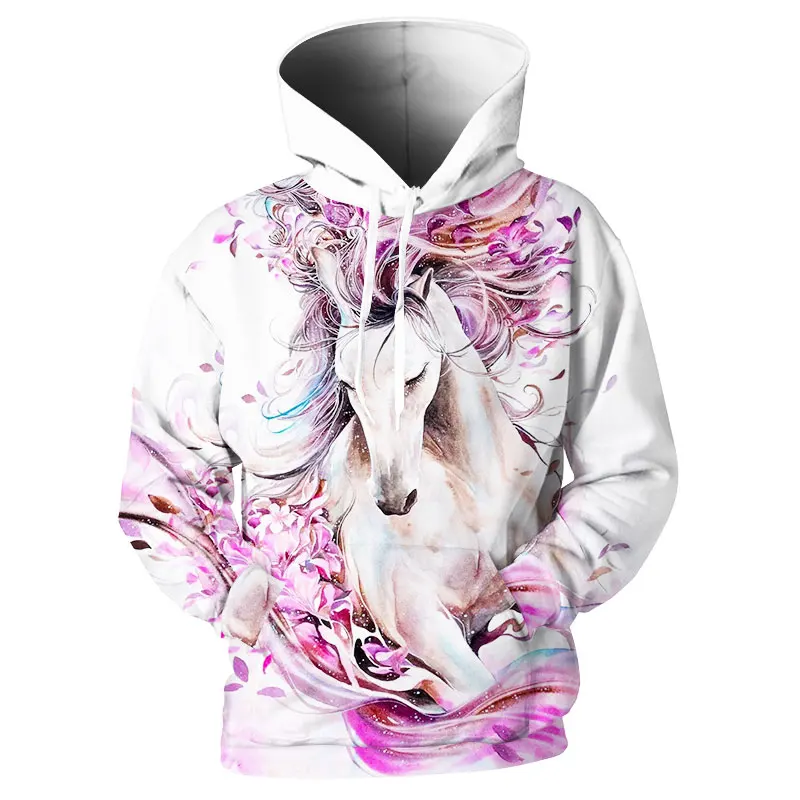 

Cloudstyle New 3D Hoodies Men White Horse Butterfly 3D Print Creative Fashion Hoody Loose Harajuku Streetwear Pullovers TopS