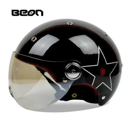 New arrival brand Beon vintage helmet Scooter motos motorbike capacetes retro motorcycle half face helmets - Цвет: bright black star