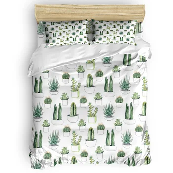 

Watercolour Cacti & Succulents Duvet Cover 3D King Size Queen Size Quilt Cover Set Bedclothes Comforter Single Bedding Sets