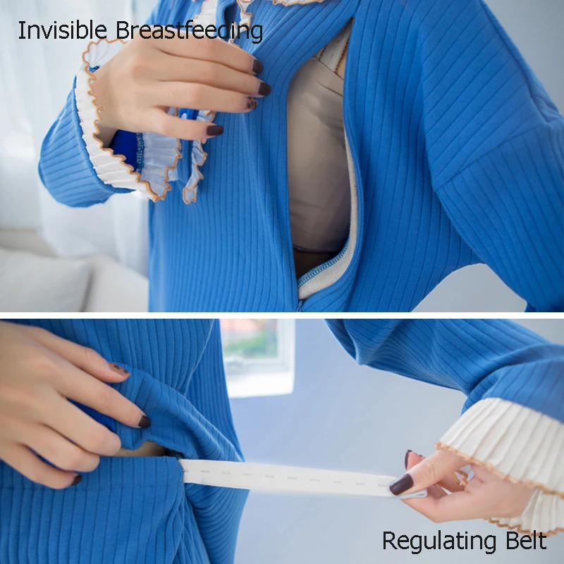  2019 Spring New Nursing Maternity Pajamas Korean Knitted Cotton Breastfeeding Pregnancy Clothes Postpartum Feeding Clothes A319