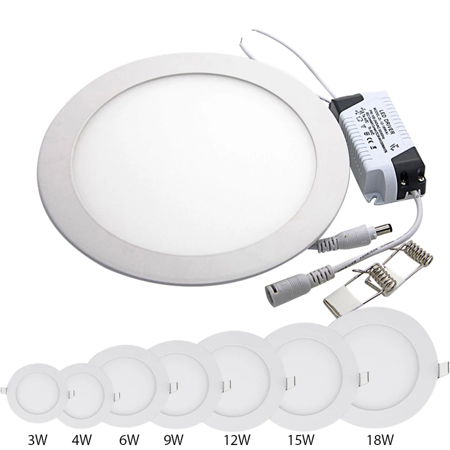 

LED Panel light 3W 6W 9W 12W 15W 18W Round Ultrathin SMD 2835 85V -260V Power Driver Ceiling Panel Lights White Dimmable