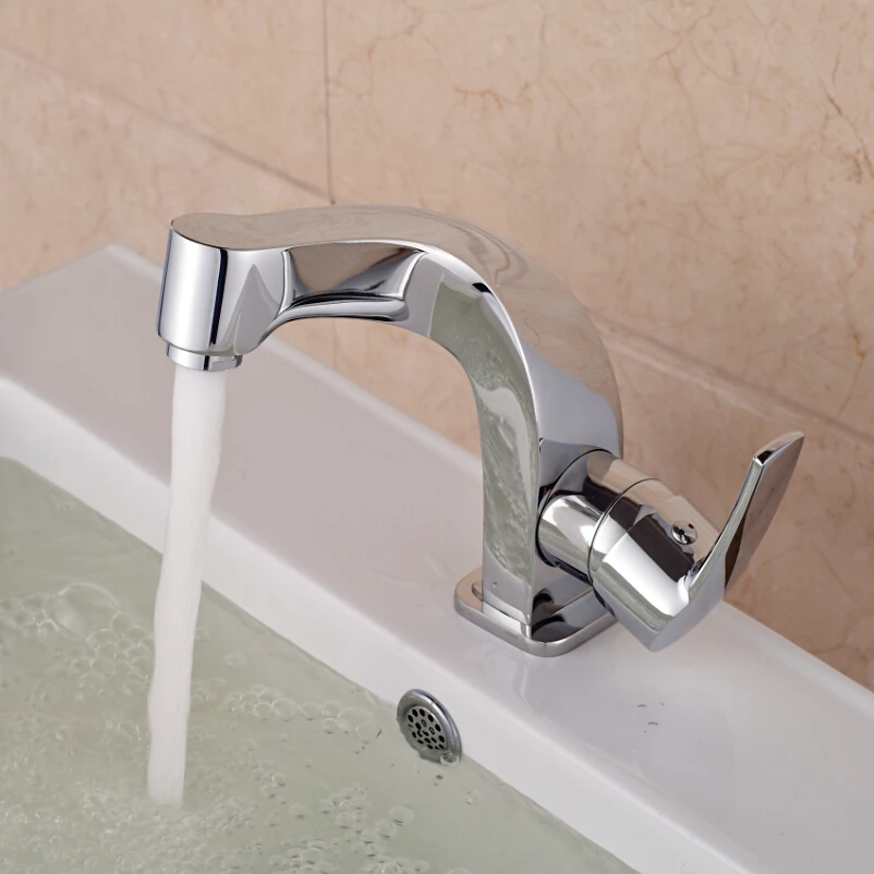 Free Shipping Chromed Hot and Cold Water Bathroom Mixer Faucet Single Handle Hole Deck Mounted Washbasin