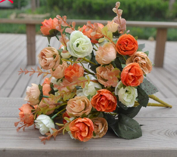 2 букет 42 головы художественная искусственная пластиковая Роза декоративные вечерние свадебные офисные домашний декор шелковые цветочные цветы - Цвет: Оранжевый