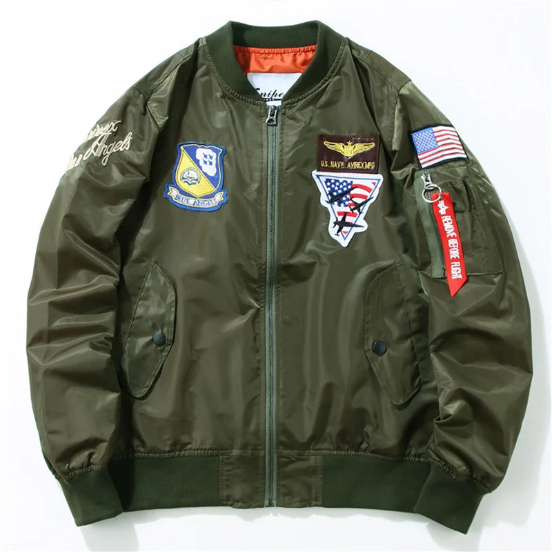 

Thin Jacket Men Fall Air Force Coats Man Patchwork Embroidery Rib Sleeve Coats 2019 New Ma1 Baseball Jackets