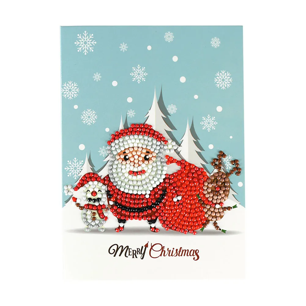 Счастливого Рождества 5D DIY Алмазная картина мультфильм бумажные поздравительные открытки на крафт-бумаге детский фестиваль поздравительные открытки Мини Санта Клаус Рождество