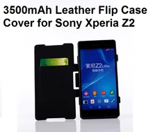 Free Shipping 3500mAh Backup Battery Leather Flip Cover for Sony Xperia Z2 L50W L50U L50T Power Case w/ Card Slots & Stand