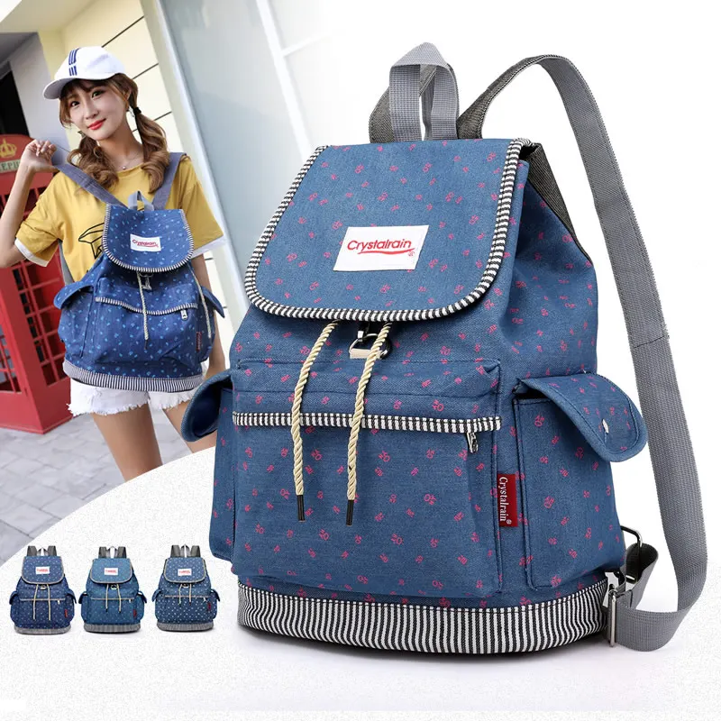 

Fashion New Women Floral Backpack Denim Backpack large capacity Travel Bag Female Rucksack Shoulder bag Mochila