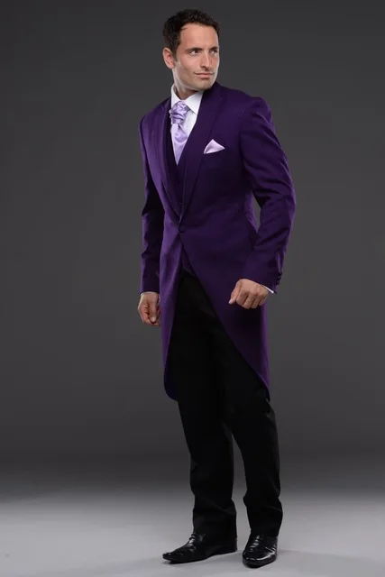 

2015 Purple Tailcoat Men's wedding tuxedos/ Groom tuxedos wedding suits for mens 3 pieces suits (jacket+Pants+bowtie)