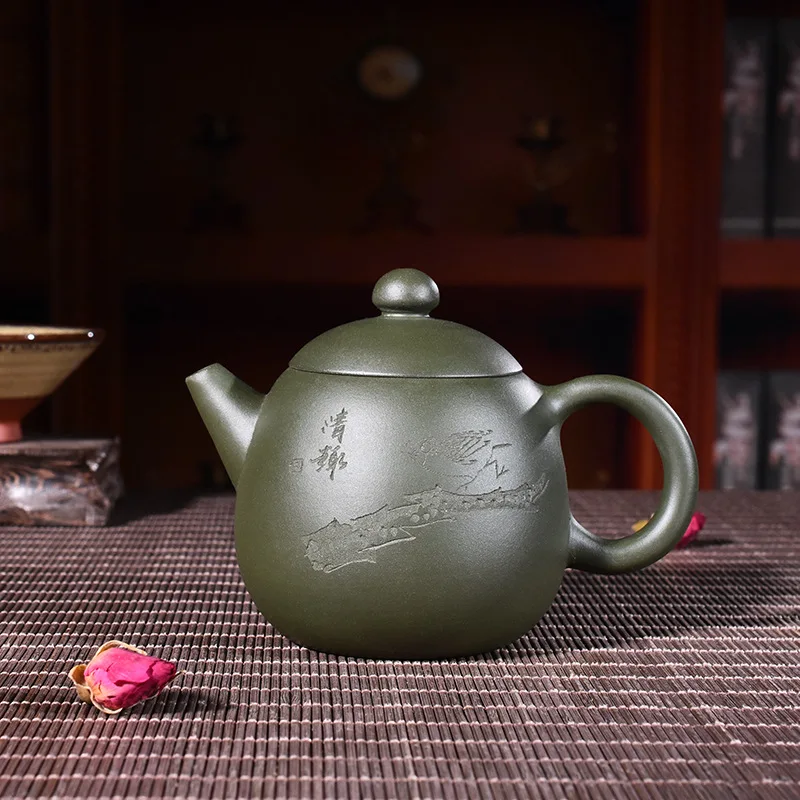 

230ml Genuine Yixing Zisha Tea Pot Famous Handmade Raw Ore Green Mud Dragon Egg Teapot Kung Fu Tea Kettle Free Shipping
