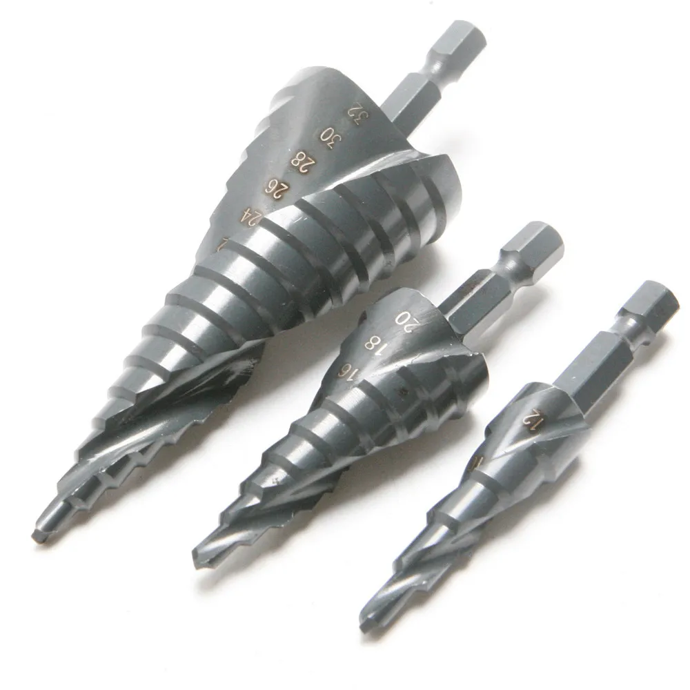 3Pcs lot 4 12mm 4 20mm 4 32mm HSS Spiral Groove Stepped Drill Bit