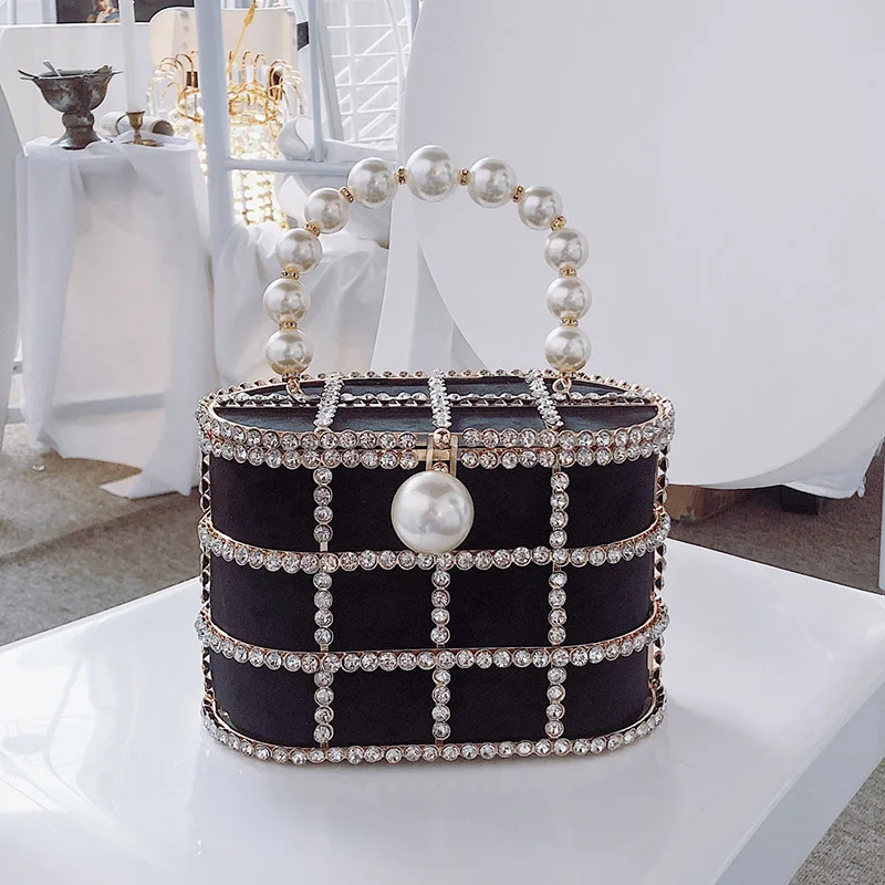 Preise Heißer Hohe Qualität Durchbrochene Korb Design Diamanten Perlen frauen Luxus Partei Handtaschen Abend Tasche Art Und Weise Totes Tasche Pouch Bosla