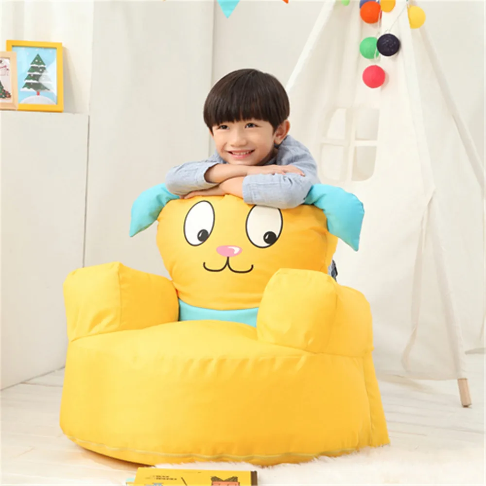 Fancytrader Kids Mini Sofa Cartoon Dog Beanbag Kids Fluffy Yellow Puppy Seat Filled with Particle Great Gift