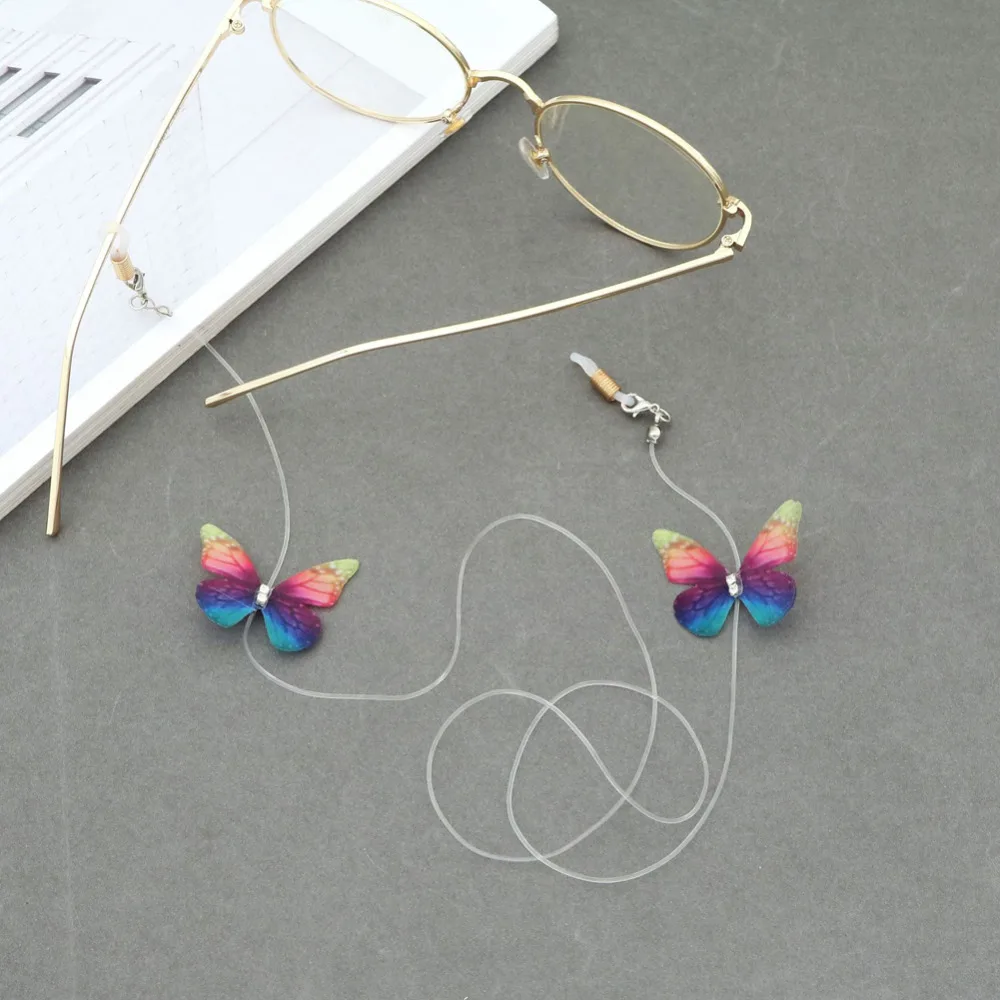 

Glasses Chain Butterfly Crystal Clear Elastic Cord Reading Glasses Eyeglasses Non Slip Necklace String Rope