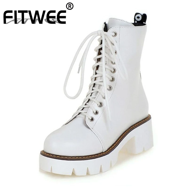 

FITWEE Woman Ankle Boots Thick Bottom Daily Casual Women Shoes Punk Motorcycle Boots Flats Shoes Woman Footwear Size 34-43