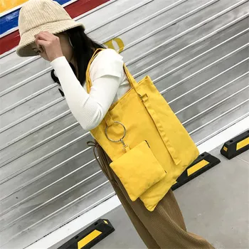 

Fashion Durable Women Student Canvas Single Shoulder Bag Shopping Tote Ladies Casual Beach Bag Canvas Shopping Bags With Wallet