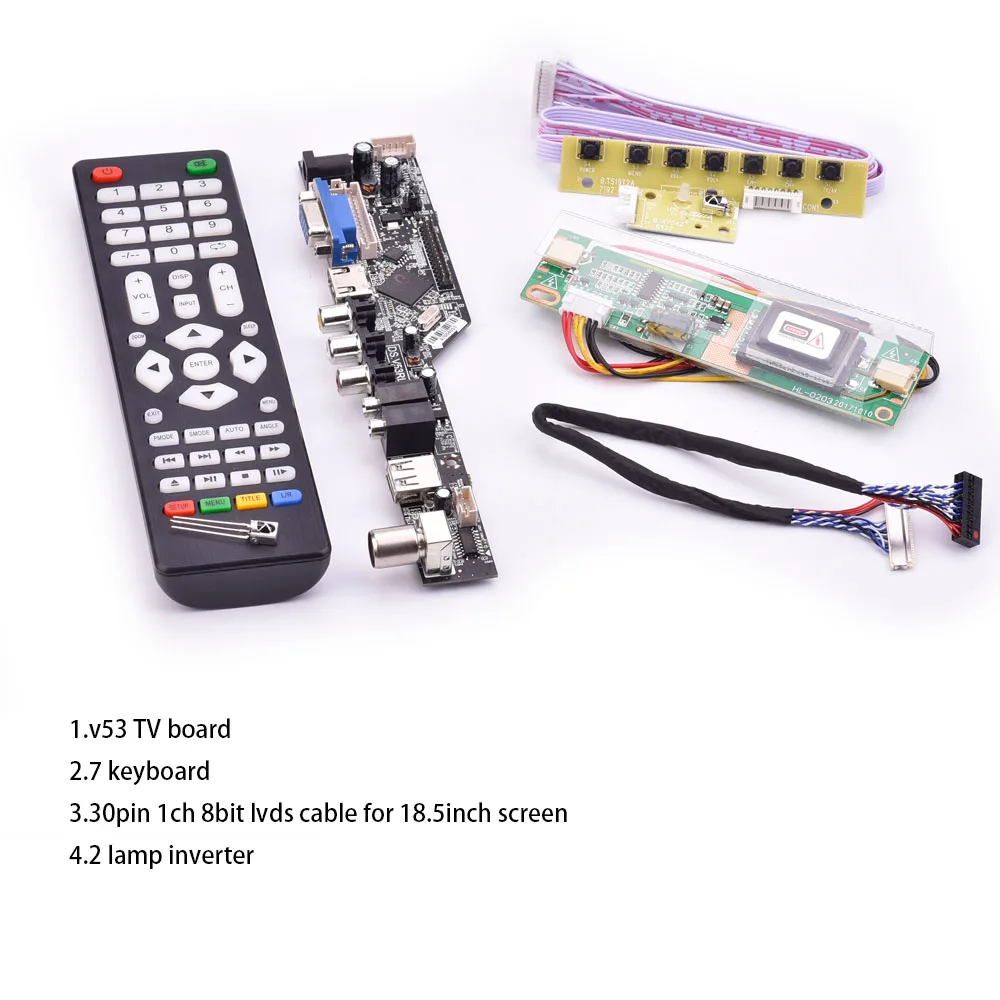 

V53 universal TV lcd control board 10-42inch lvds driver board TV VGA AV HDMI USB DS.V53RL.BK full kit for 18.5inch LTM185AT01