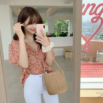 floral print v neck shirt New Summer femme Casual Vintage Women Blouses Short sleeve chiffon Girls Blouse Women Top femme Blusas vintage floral print v neck half sleeve blouse for women