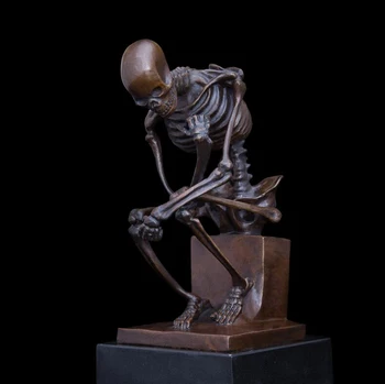 

24 CM Western Art Deco Bronze Statue Marble Man Thinker human skele Abstract Sculpture