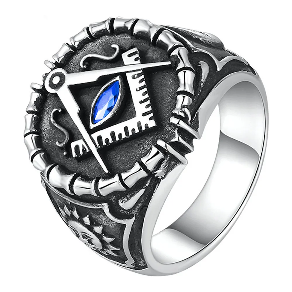 

Men's Retro Freemason Symbol Ring Blue Green Red Crystal Alloy Masonic Rings Knights Templar Freemasonry Jewelry