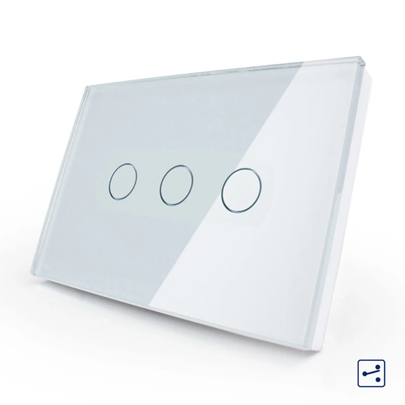 LIVOLO US AU Standard Touch Switch White Black Crystal Glass Panel 3 gang 2 way Touch