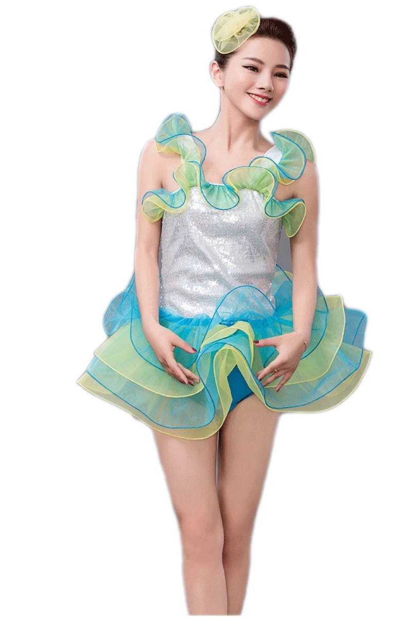 Green Orange Children Dance Clothes Latin Girls Dance Dress Children