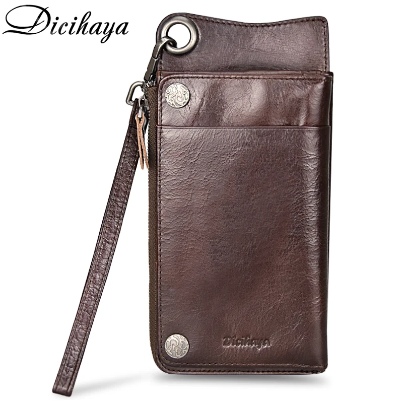 

DICIHAYA Men Wallet Clutch Genuine Leather Brand Wallet Male Cell Phone High capacity Clutch Bag Long Coin Purse Zipper Wallets
