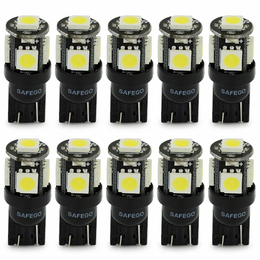 10pcs T10 5 SMD 5050 W5W 168 921 LED Wedge Light for Auto Car led Dome light Interior Bulbs License Plate Lights White 12V | Автомобили и