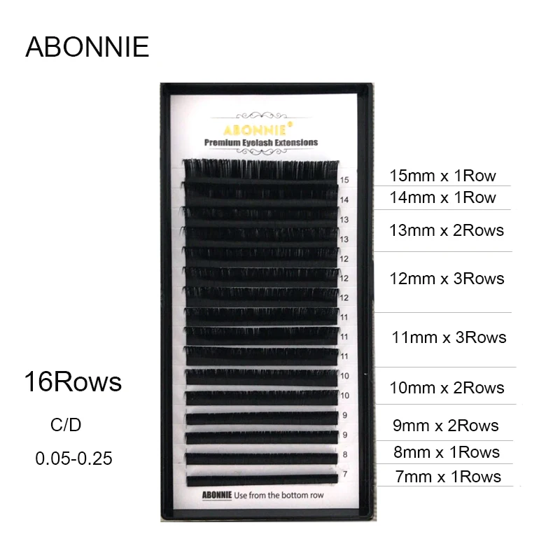 

Abonnie 16rows/case 7~15mm mix in one tray natural synthetic mink,individual eyelash extension makeup cilia professional