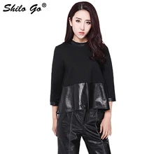 SHILO GO Новая модная уличная женская короткая Милая овчина с круглым вырезом из натуральной кожи с длинным рукавом рубашка с оборками Женская Черная Рубашка