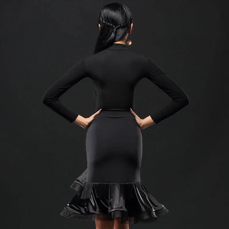 Новая юбка для латинских танцев для женщин/взрослых/женщин кружевная юбка Современная Румба практика танго платье танцевальный костюм для фламенко VDB177