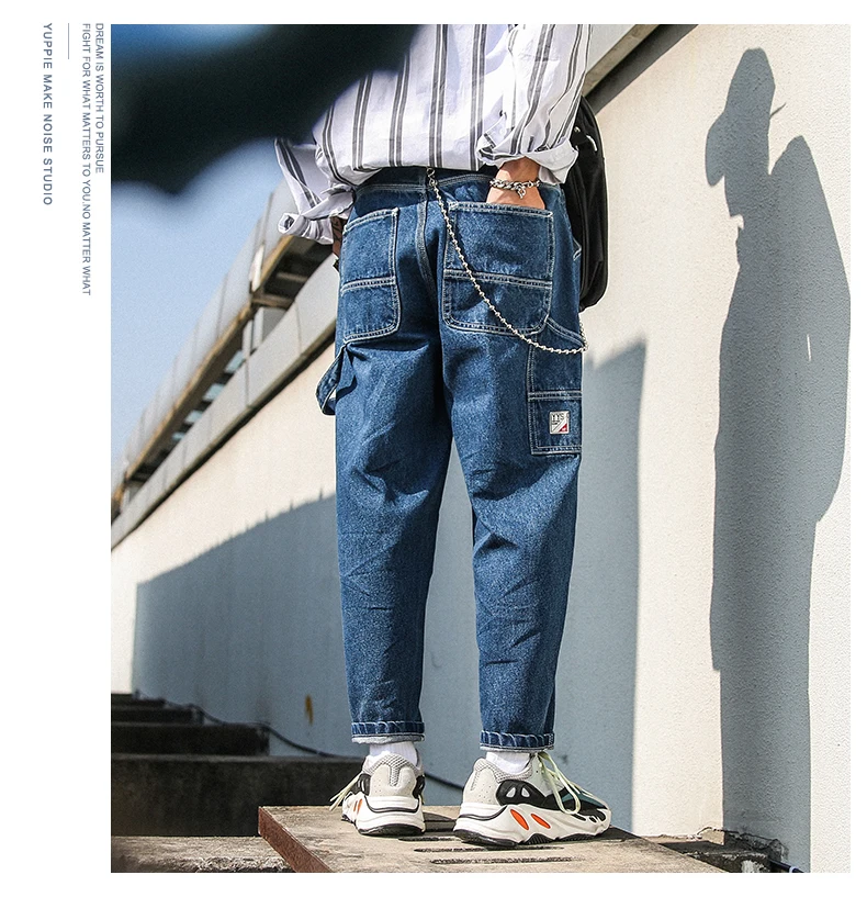 Мужские джинсы Уличная Хип Хоп мотобрюки для мужчин модные повседневное свободные джинсовые штаны шаровары Японии Harajuku