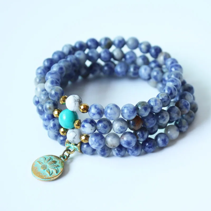 Online Joyería de Yoga de moda Natural sodalite 108 Mala Beads con collar de loto hebras pulsera elástica para mujer