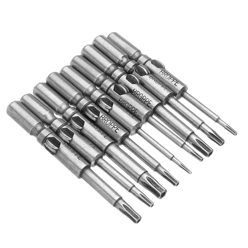 BROPPE 9 шт. Torx Магнитная S2 Сталь отвертки, биты T5-T25 6 мм Круглый хвостовик Электрический отвертки ручной инструмент