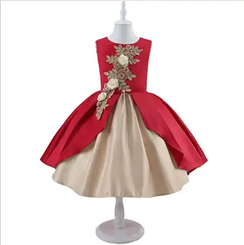 

girl christams dress 2019 girls fashion new flower leaves patch party tutu princess sundress kids dress for girls kids clothes
