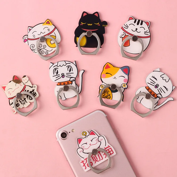 

2018 New Design 1 Piece Universal Metal Phone Holder Ring Cute Cartoon Smile Cat Smartphone Finger Ring Holder Stand Support