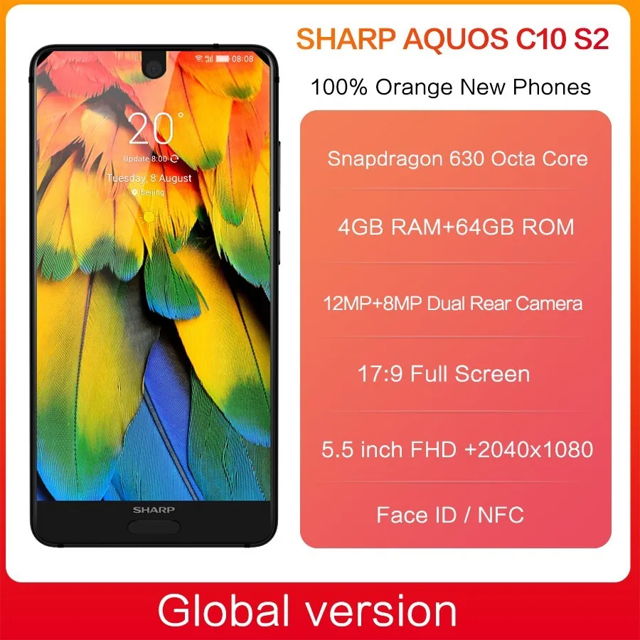  SHARP AQUOS S2 C10 cell phone Android 8.0 4G Smartphone 5.5 inch FHD+ Snapdragon 630 Octa Core phon