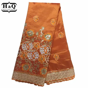 

Orange Color African George Fabric With Sequins, Embroidery Indian George Wrapper Fabric With Stylish Design For Clothing 2018